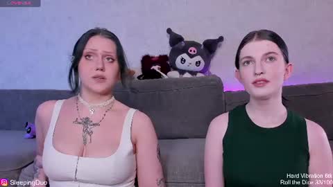 Snapshot of sleepingduo chatting on July 13, 2:42 pm Hi We are Iva and Angela Nice to meet u 3 online show from July 13, 2:42 pm